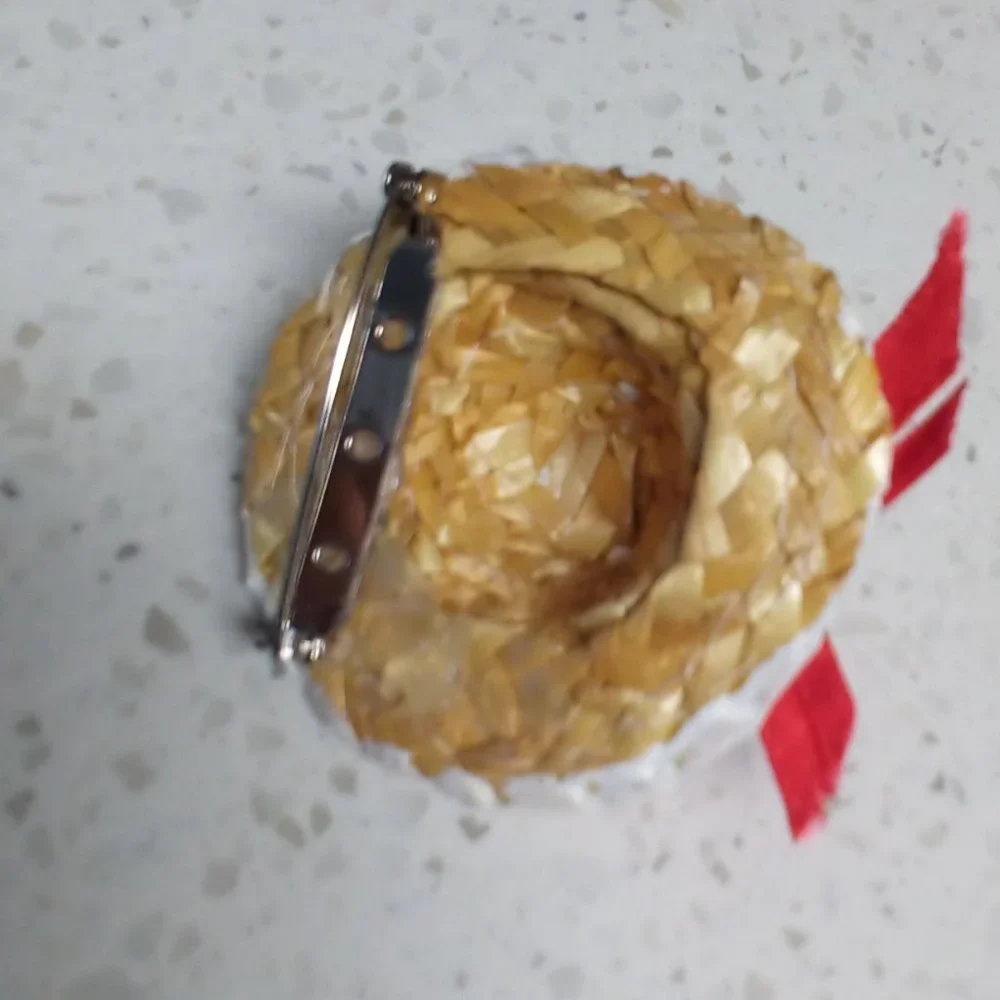 EUC VINTAGE WHITE STRAW HAT BROOCH